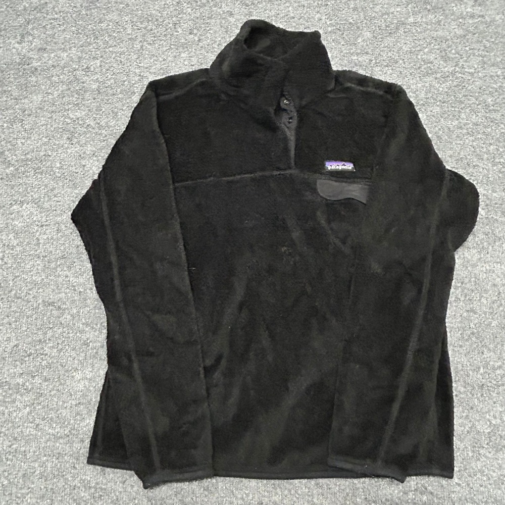 Patagonia Fleece Pullover Womens Size L Black Re-Tool Snap-T High Pile Polartec